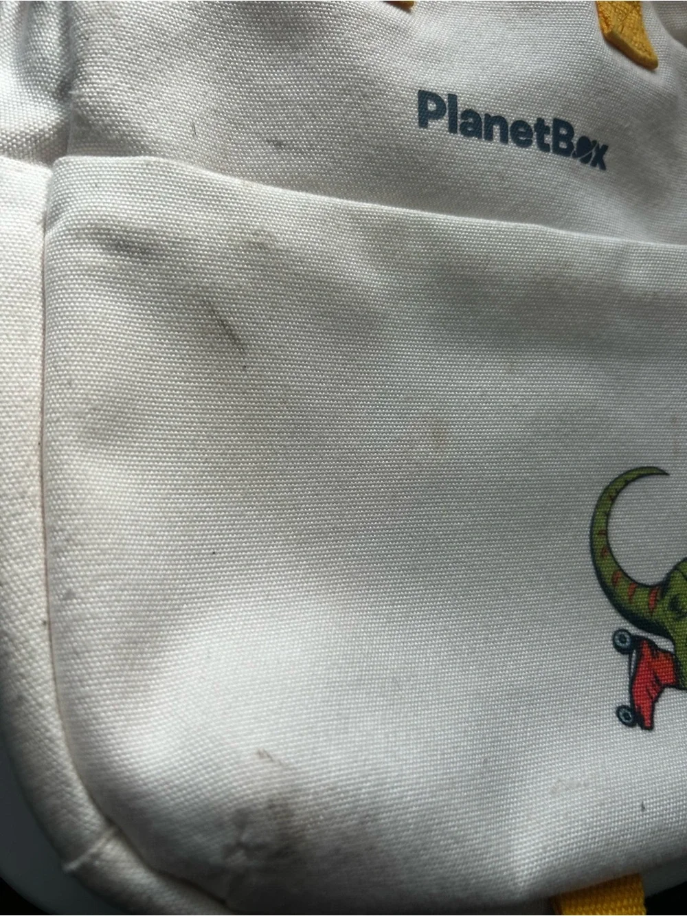 PlanetBox Kids Cream Canvas Dino Backpack with Yellow Straps Lunch Tote